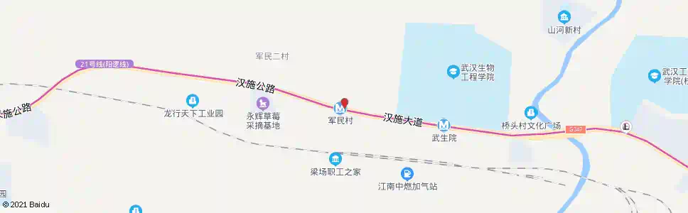 武汉汉施公路军民村_公交站地图_武汉公交_妙搜公交查询2024